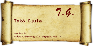 Takó Gyula névjegykártya